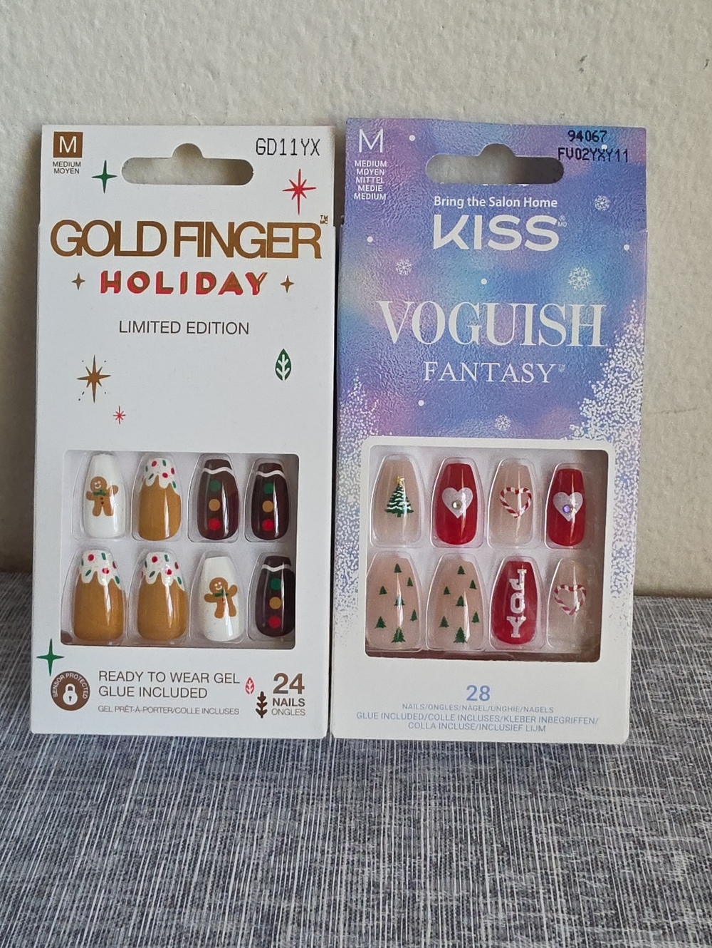 2pk Kiss Goldfinger Christmas Holiday Nails Medium Length Glue On Gingerbread